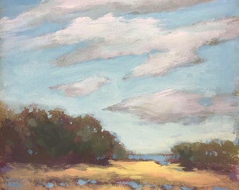 Original painting on paper, Maine landscape, "Windy Marsh"
