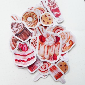 30pcs Sweet Dessert Sticker Small Paper Stickers | Journal Scrapbooking Stickers | Watercolor Foodie Sweet Dessert Theme Scrap Book Supplies