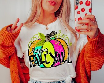 Fall T-Shirt, Happy Fall Y'all Shirt, Pumpkin Season Shirt, Autumn Shirt, Cute Fall Shirt, Cute Pumpkin Shirt, Colorful Pumpkin Shirt