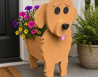 Hand Crafted Wooden Golden Retreiver Planter