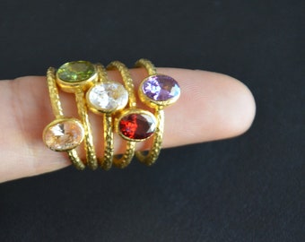 Gold filled brass ring, minimalist gold ring, zircon stone inserted ring, red, gree, purple, white and zircon crystal color ring