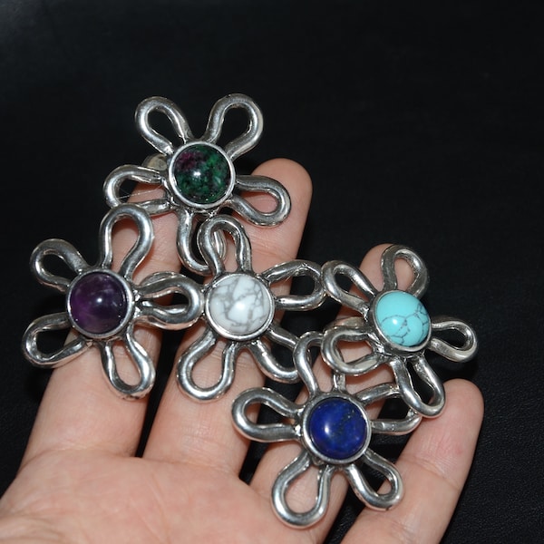 Silvering Zamak ring-big flower ring-Spanish ring-decorative ring-stone flower ring-multiple color flower rings-otro accesorios rings