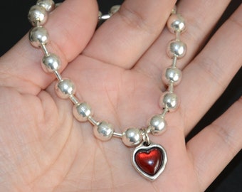 beads chain bracelet thick silver plated beads chain bracelet, heart charm bracelet,uno no de 50 style  bracelet,chain love bracelet