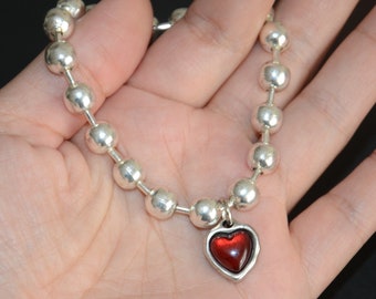 Silver Plated Bead Bracelet with Resin Heart Charm