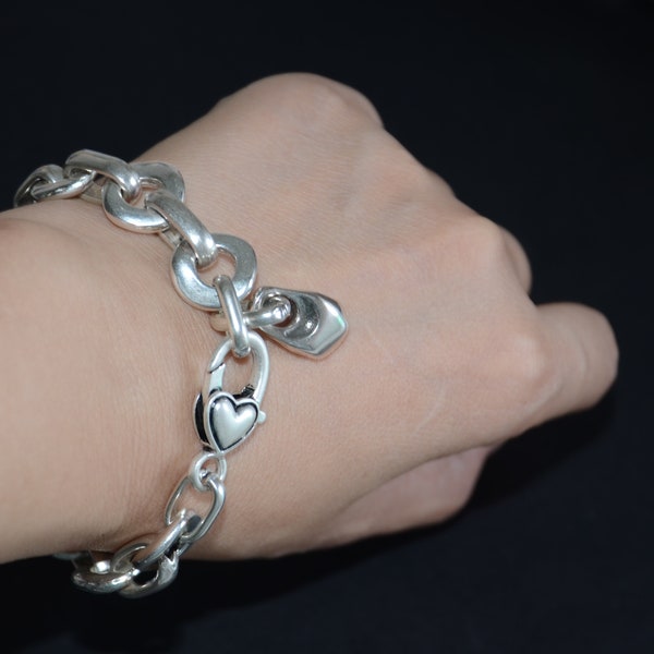 Unisex silver color chunky chains  bracelet-decorative chain bracelet-Irregular bracelet-lock charm heart closure uno de 50 style bracelet