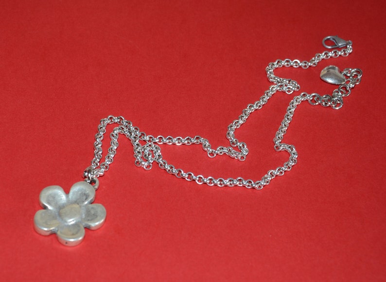 Thick silver plated chain necklace-flower pendant necklace uno no de 50 style necklace-stylish unique necklace-charm necklace zdjęcie 2