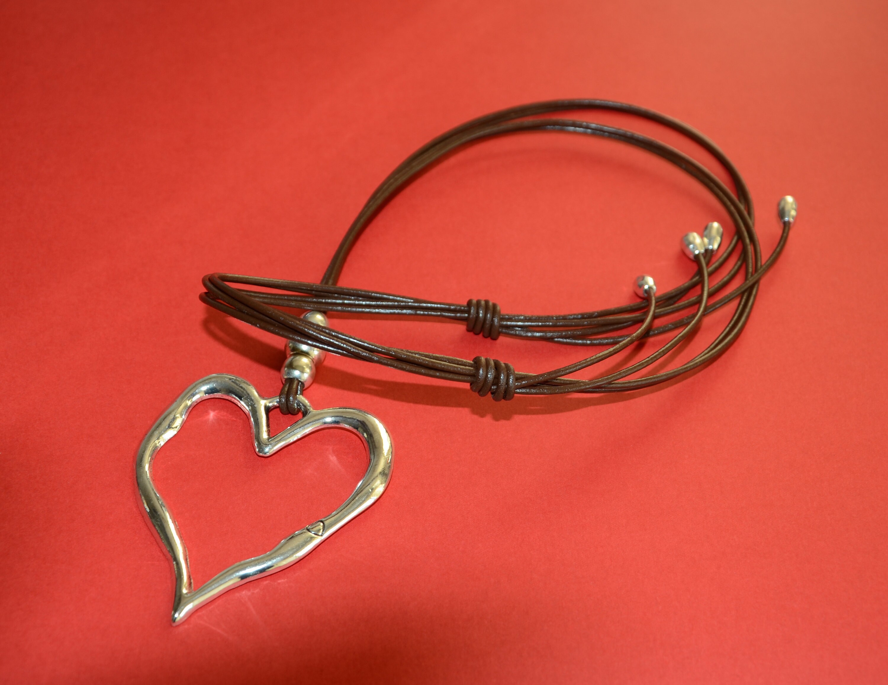 A Long Leather Necklace With Big Heart Pendantvery Simple Etsy