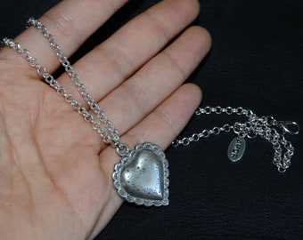 Thick silver plated chain necklace-heart pendant necklace-elegant necklace-stylish unique necklace-heart charm necklace