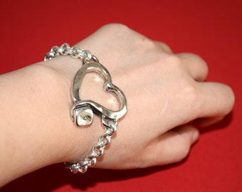 Silver Plated Heart Chain Bracelet - Adjustable Zamak Jewelry