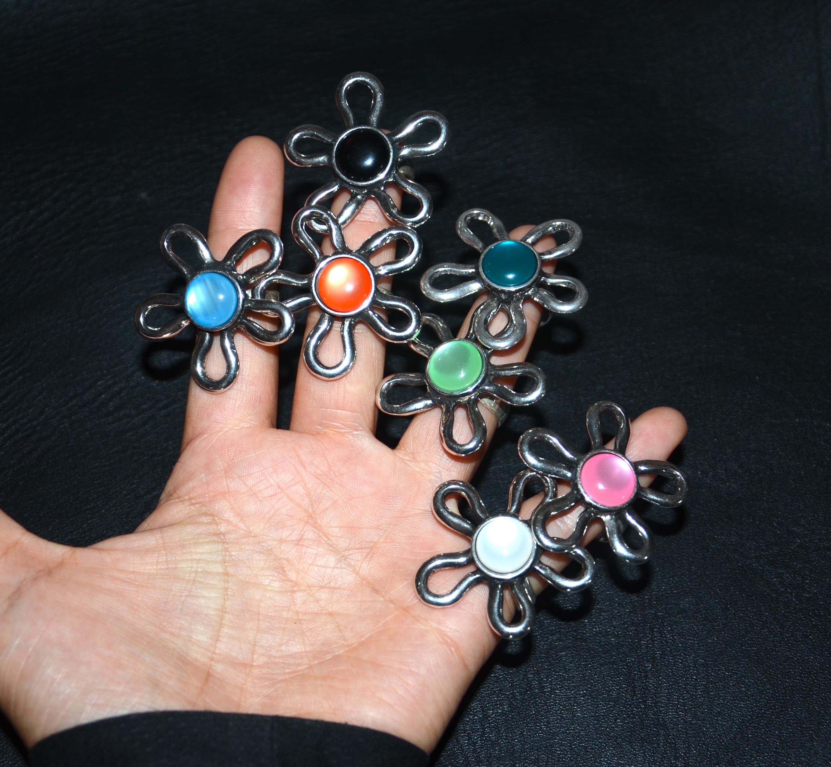 Silvering Zamak ring-big flower ring-Spanish ring-decorative ring-resin flower ring-multiple color flower rings-otro accesorios rings