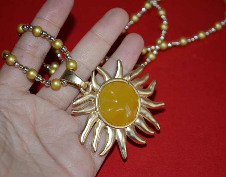 Long Gold Plated Sunflower Pendant Necklace Womenartificial Etsy
