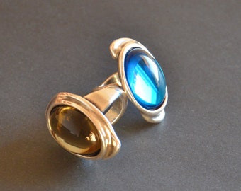 Anneau vintage argenté, grand anneau ovale bleu, anneau de cristal d’ambre, anneau uno de 50 modèle, anneau exagéré, anneaux de shinning, anneau décoratif