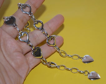 Thick silver plated heart chain bracelet- otro accesorio bracelet-stylish bracelet-heart charm bracelet