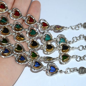Zamak heart bracelet with glass heart beads bracelet, charm bracelet, red heart bracelet, green heart bracelet, black heart bracelet zdjęcie 5