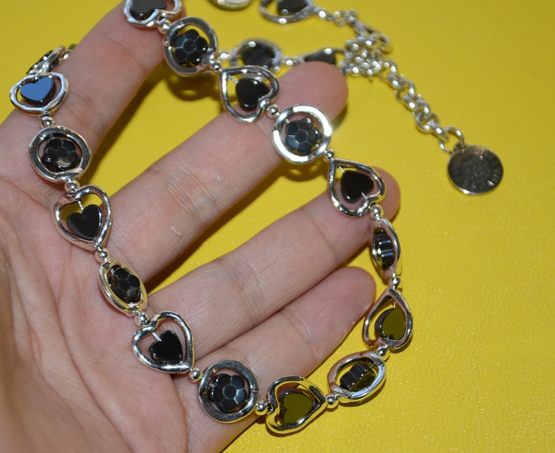 stylish women necklace-black hematite heart and black hematite flower short necklace-black choker-Otro accesorio necklace-choker zdjęcie 5