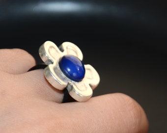 Silvering vintage ring, flower shape ring, made in Spain silvering ring-turquoise resin flower ring-high quality vintage decoration ring