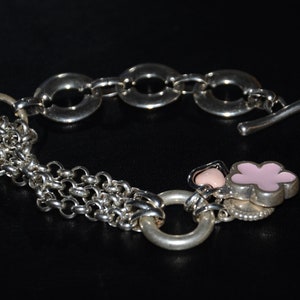 Chain bracelet-thick silver plated Zamak flower heart charm bracelet-red and black pink blue flower charm bracelet zdjęcie 8