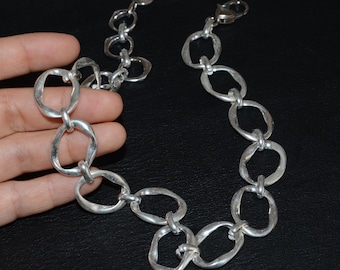 Thick silver plated chain bracelet-irregular circle necklace-big chain necklace- otro accesorio necklace-Spain made necklace.