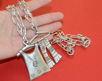 Collar de cadena gruesa bañada en plata, colgantes para ropa y pantalones