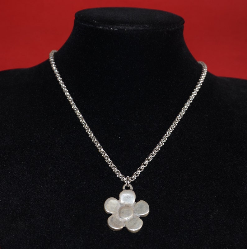 Thick silver plated chain necklace-flower pendant necklace uno no de 50 style necklace-stylish unique necklace-charm necklace zdjęcie 5