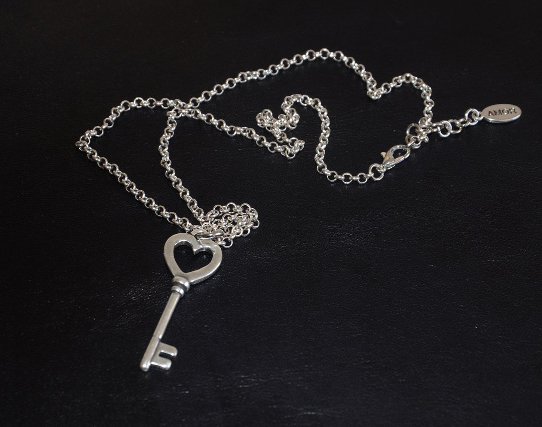 Short or Medium Chain Necklace-thick Silver Plated Key Pendant