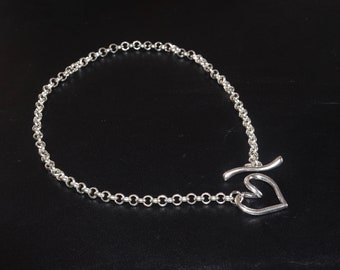 Thick silver plated chain necklace-heart closure necklace-heart pendant-stylish unique necklace-heart charm necklace-otro accesorio necklace