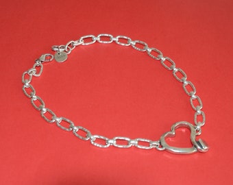 Short silver women choker-thick silver plated big chain necklace-heart necklace-uno de 50 style chain necklace-stylish unique necklace