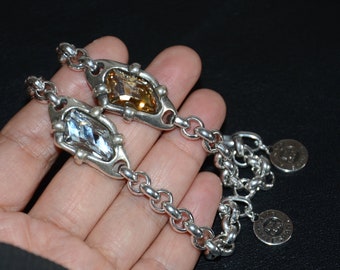 Stylish women chain bracelet-thick silver plated Zamak bracelet-irregular shape clear and yellow Swarovski bracelet-good quality bracelet