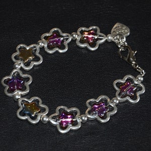 Flower chain bracelet-heart charm bracelet-fancy glass pentagram bracelet-blue green transparent fuchsia star bracelet-adjustable bracelet zdjęcie 7