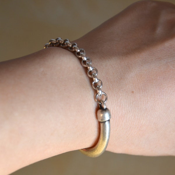 Thick silver plated chain bracelet-minimalist bracelet-tube bracelet-silver simple bracelet-unique design bracelet-silver chain bracelet