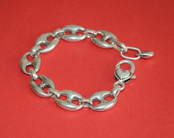 Thick silver filled chain bracelet,ancient silver chunky chains  bracelet-lock charm bracelet-heart closure bracelet-Zamak chain bracelet