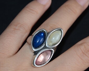 Silber gefüllter Vintage-Harz-Ring, verstellbare Größe 6