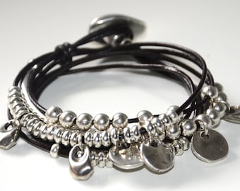 women leather bracelet-silvering bracelet-zamak bracelet-silver color bracelet-popular bracelet-tube bracelet-charm bracelet-button bracelet