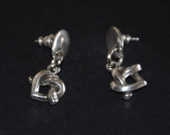 Thick silver plated Zamak earrings, heart drop earrings-heart pierced earrings-couple of earrings-silver heart earrings-uno no de 50 style