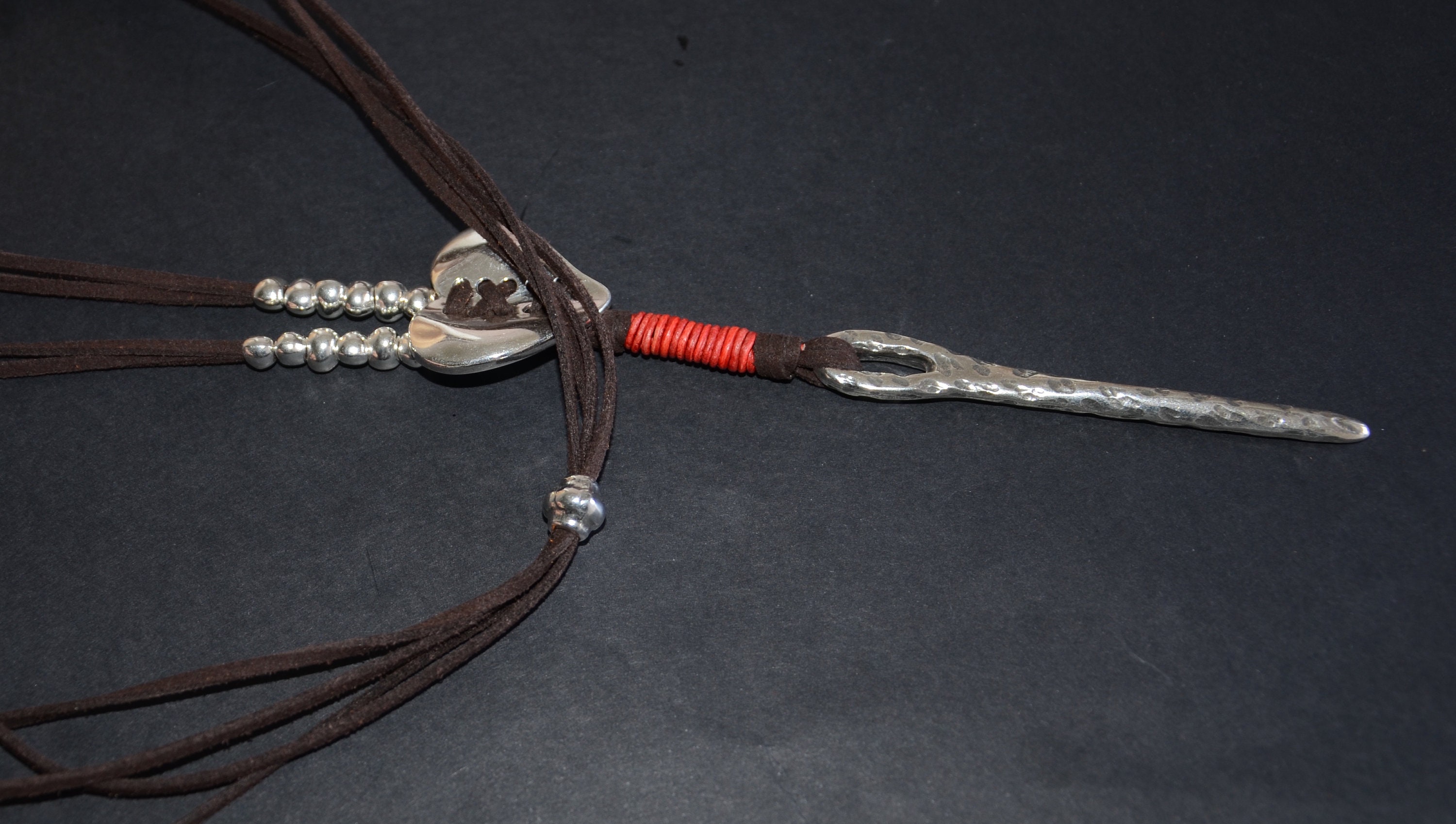 Long Leather Cord Necklace for Women- Long Needle and Sew