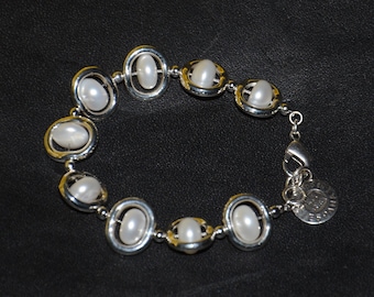 natürliche Wasserperlen Perlen Armband- dickes versilbertes Zamak Kreis Armband- oder Accesorio Armband-weißes Perlenarmband