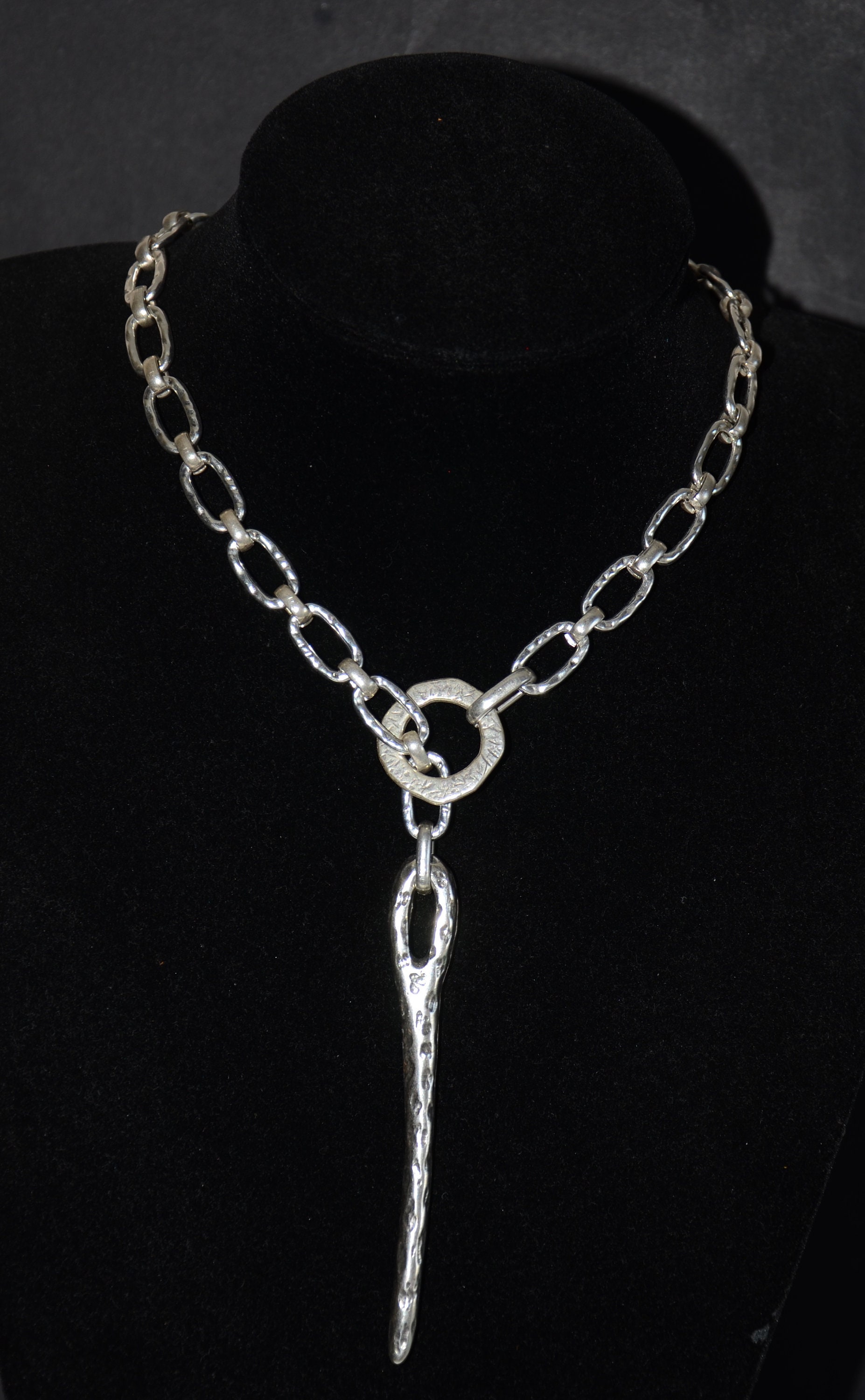 Thick Silver Filled Chain Necklace-big Needle Pendant - Etsy