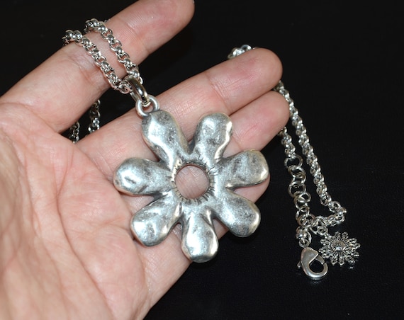 Thick Silver Plated Chain Necklace-flower Pendant Necklace-stylish