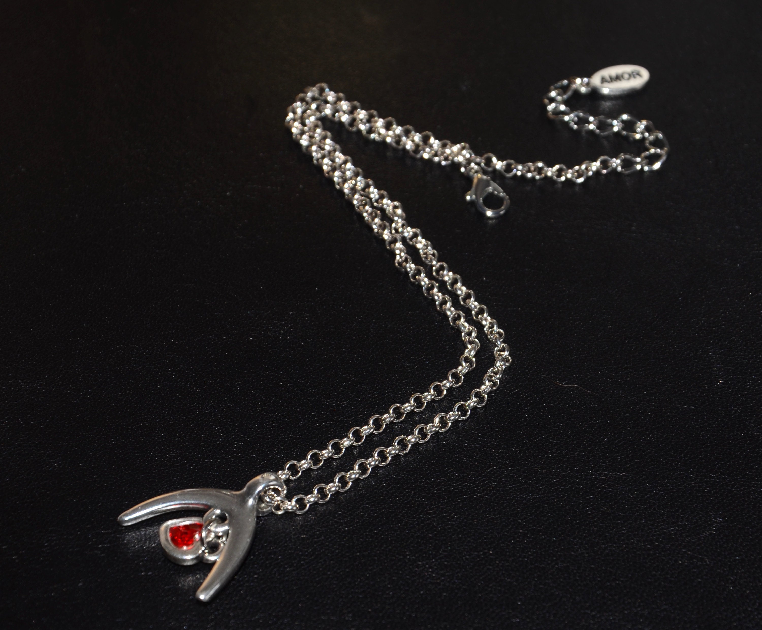 Thick silver plated chain necklace-red Swarovski heart pendant necklace-stylish unique necklace-heart pendant necklace-toro accesorio