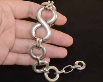 Pulsera de cadena gruesa bañada en plata - Barra infinita, estilo vintage