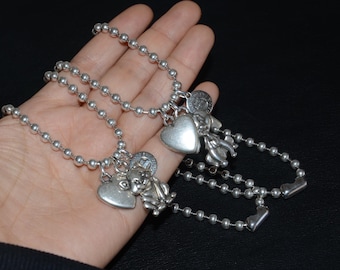 Silver Plated Ball Chain Necklace – Heart & Animal Charms