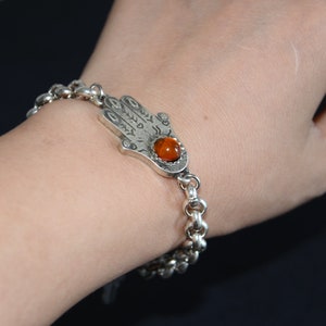 Thick silver filled chain bracelet orange resin inserted Fatima hand connector bracelet-high quality Spain made Zamak chain bracelet zdjęcie 5