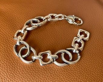 Dickes versilbertes Kettenarmband-Quadrat Kreis Verbinder Armband-Liebe Armband-einzigartiges Armband-stylisches Kettenarmband
