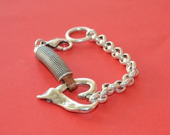Silver Plated Chain Bracelet, Leather Cord & Heart Charm