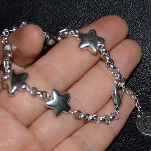 Thick silver plated chain bracelet-star connector bracelet-love bracelet-unique bracelet-stylish chain bracelet-Pentagram chain bracelet