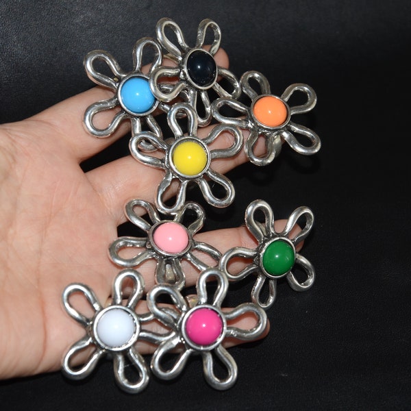 Silvering Zamak ring-big flower ring-Spanish ring-decorative ring-resin flower ring-multiple color flower rings-otro accesorios rings