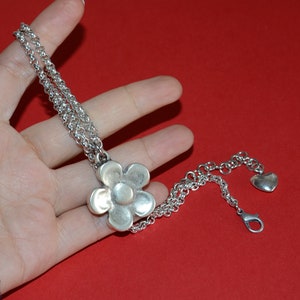 Thick silver plated chain necklace-flower pendant necklace uno no de 50 style necklace-stylish unique necklace-charm necklace zdjęcie 4
