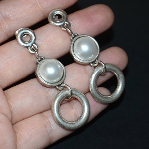 Thick silver plated circle Zamak earrings-shell pearl earrings- uno de 50 style earrings- anti allergic earrings-dangle earrings