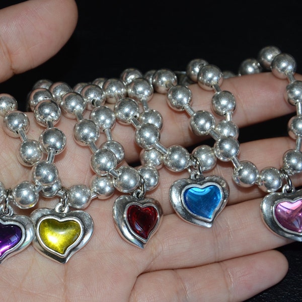 Thick silver filled chain bracelet, very good quality bracelet, crystal heart charm bracelet, 8mm beads chain lovely bracelet, silver heart