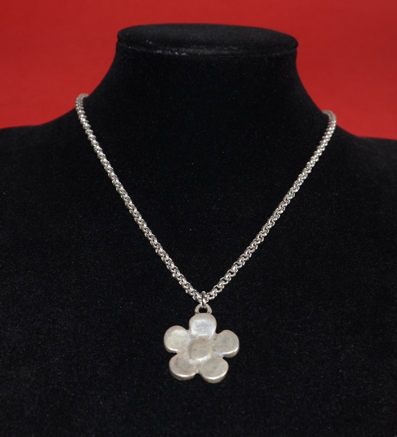 Thick silver plated chain necklace-flower pendant necklace uno no de 50 style necklace-stylish unique necklace-charm necklace zdjęcie 6